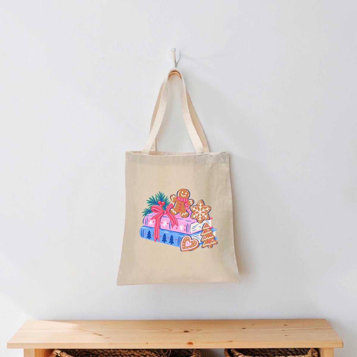 Christmas books and cookies bookish tote bag