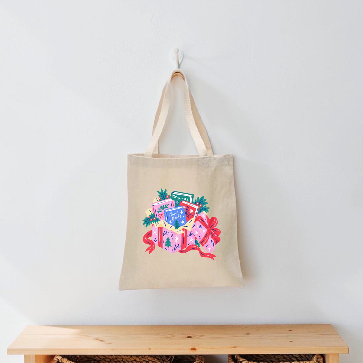 Good books gift box Christmas bookish tote bag