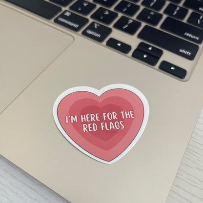I’m here for the red flags sticker, book stickers, kindle, laptop, romance reader, dark romance, smut stickers, bookish sticker