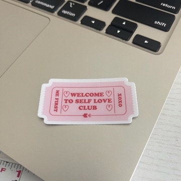 Self love club ticket vinyl sticker, bookish stickers, book stickers, kindle, laptop, romance reader, booktok, smut stickers, smutty, tropes