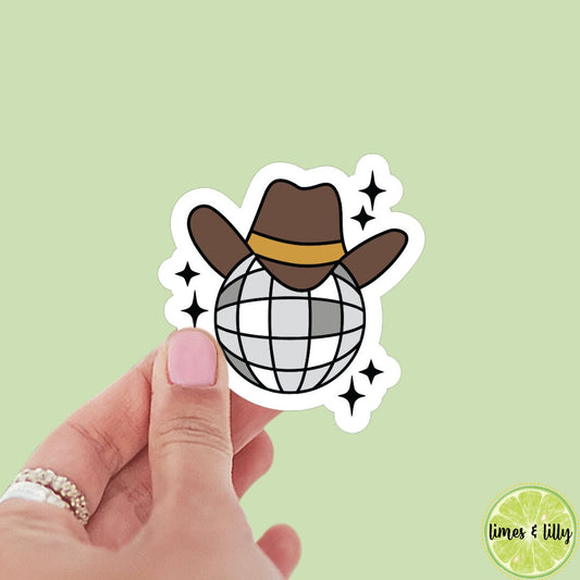 Disco Ball Retro Cowboy sticker, disco, bookish stickers, kindle, laptop, waterproof, book stickers, decal, water bottle, cowboy, western