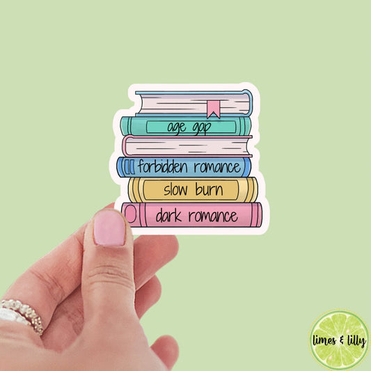 Romance Tropes Book Stack sticker, book stickers, kindle stickers, laptop, bookish stickers, decal,water bottle, slow burn
