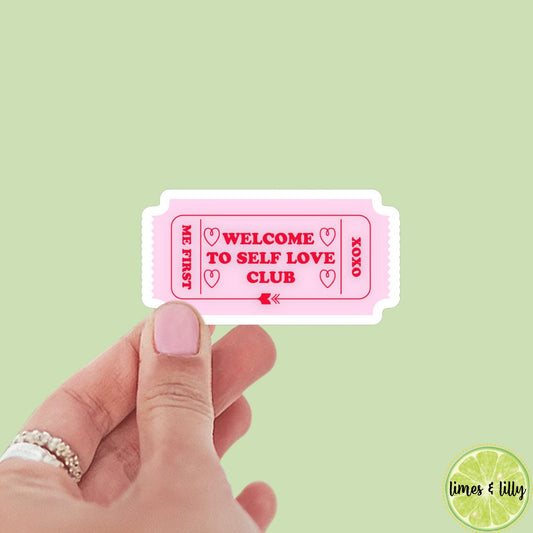 Self love club ticket vinyl sticker, bookish stickers, book stickers, kindle, laptop, romance reader, booktok, smut stickers, smutty, tropes