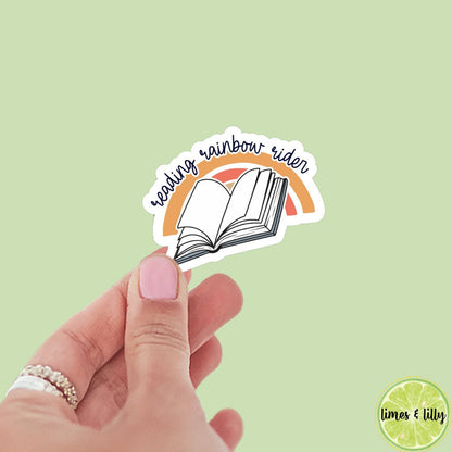 Reading Rainbow Rider Book Sticker | Book Sticker | Girly | Water Bottle Sticker | Bookish Stickers | Kindle Sticker | Book Lover