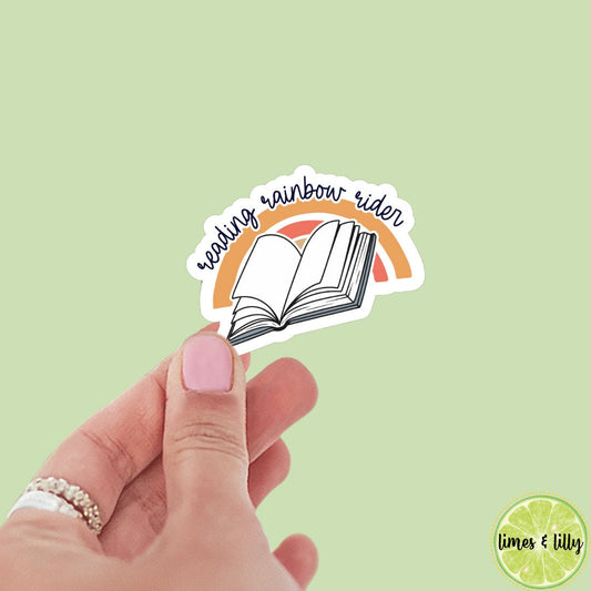Reading Rainbow Rider Book Sticker | Book Sticker | Girly | Water Bottle Sticker | Bookish Stickers | Kindle Sticker | Book Lover