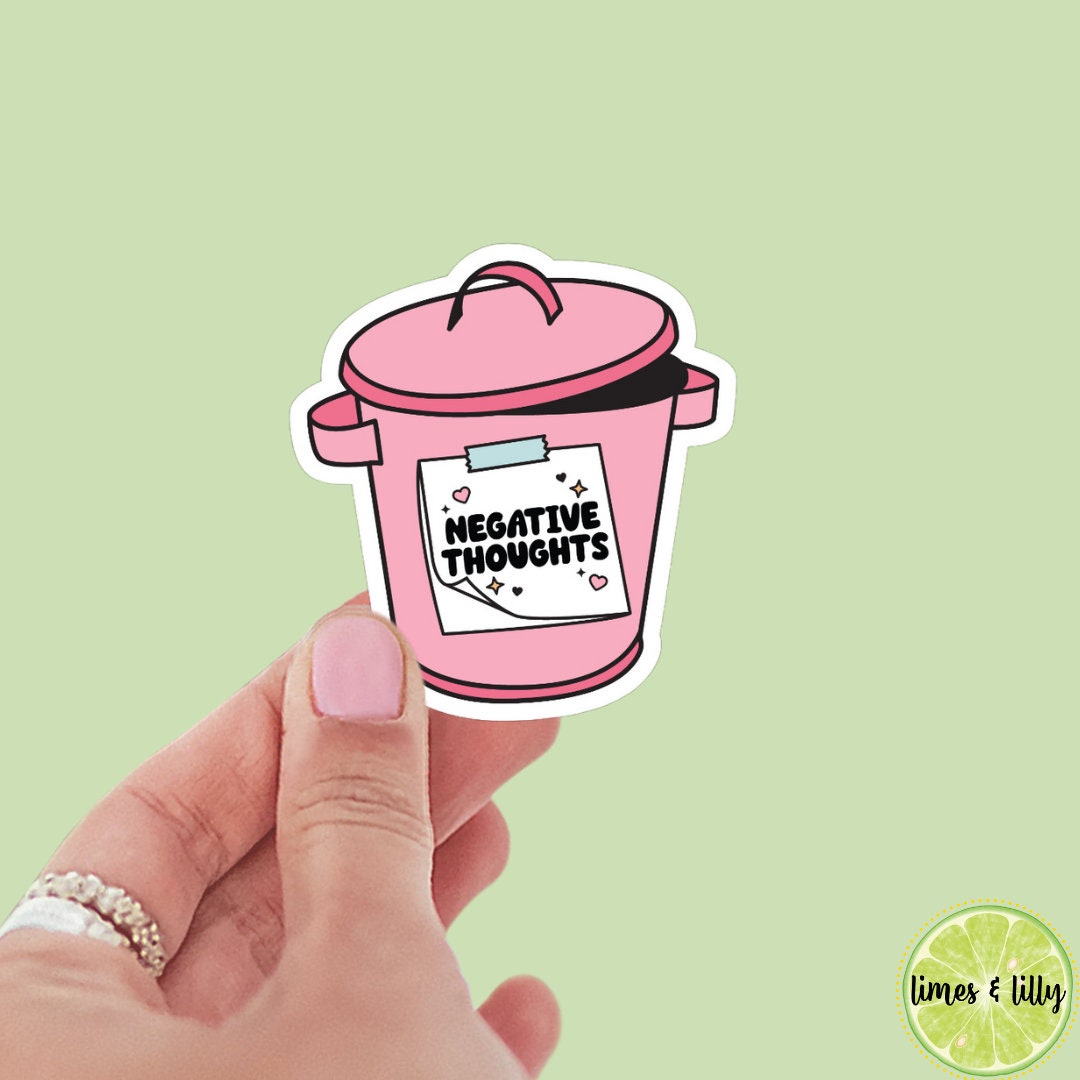 Negative Thoughts Trash can Sticker, kindle sticker, mental health sticker, water bottle decal, Positivity Sticker, affirmation