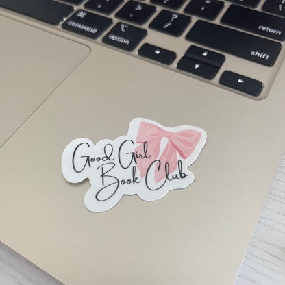 Good Girl Book Club coquette bow sticker, book stickers, kindle, laptop, pink bow, romance, bookish sticker, spring, decal