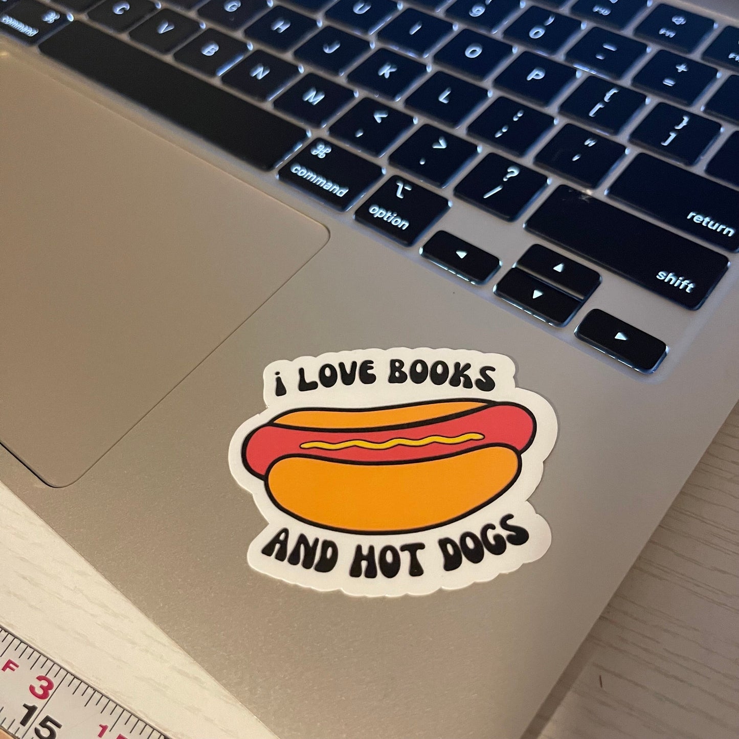 I Love Books and Hot Dogs Vinyl Sticker, book stickers, kindle stickers, laptop, foodie, bookish stickers, decal,water bottle, fair food