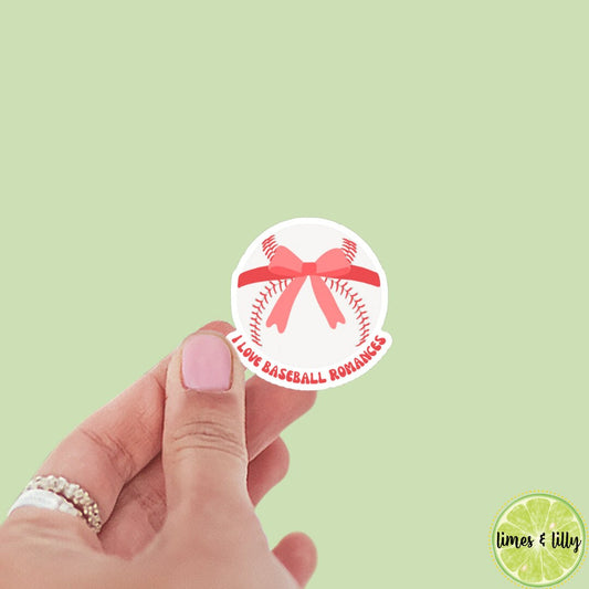 I Love Baseball Romances Baseball Bow Coquette Sticker | Bookish Stickers | Kindle Stickers | Cute Stickers | Sports Romance