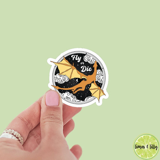 Fly or Die Black and Gold Flying Dragon Sticker | Book Inspired | Bookish Stickers | Kindle | Decal | Romantasy Book Merch