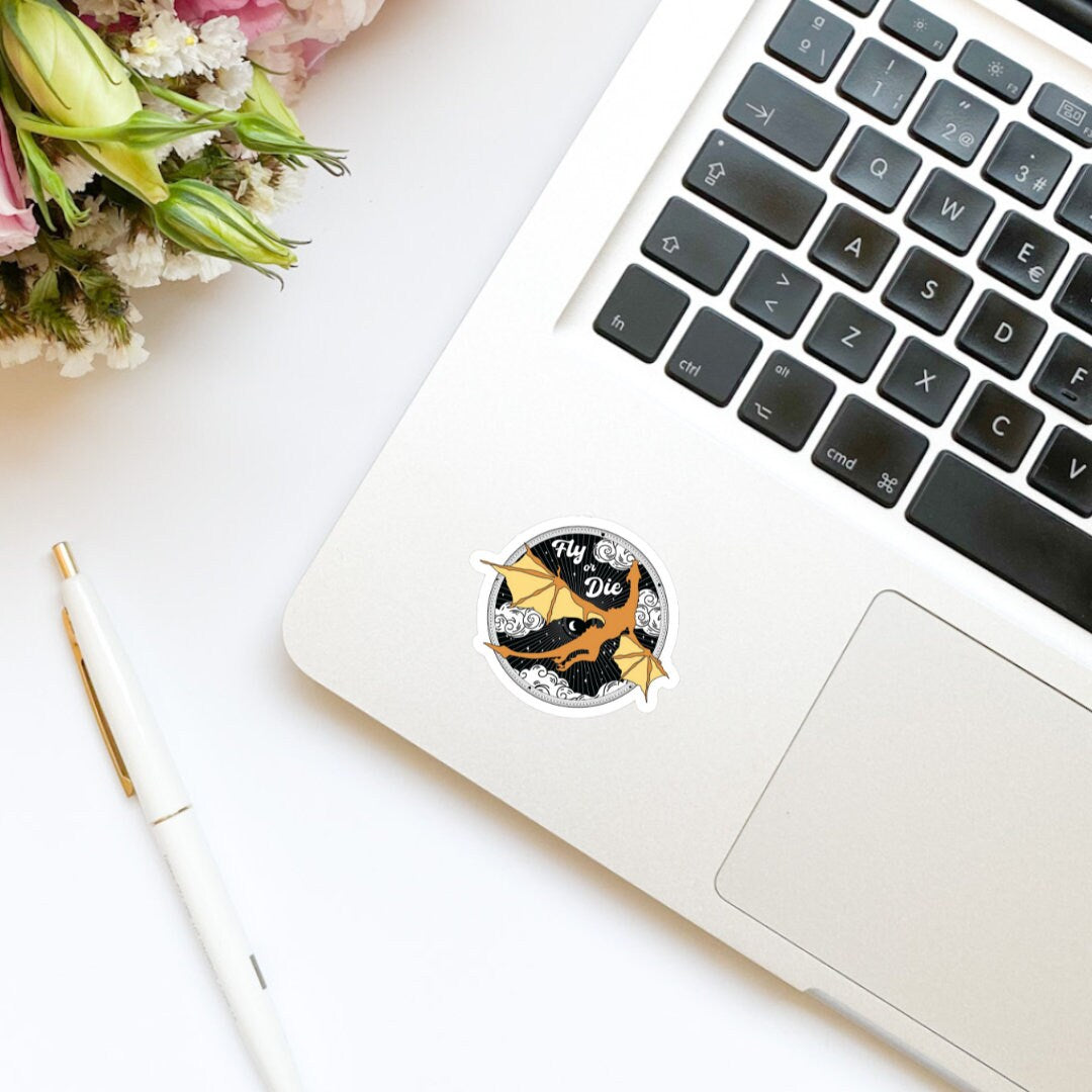 Fly or Die Black and Gold Flying Dragon Sticker | Book Inspired | Bookish Stickers | Kindle | Decal | Romantasy Book Merch