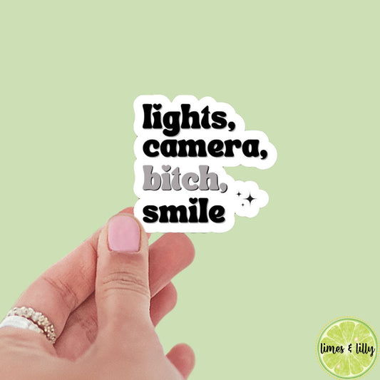 Lights Camera Bitch Smile Sticker | I Can Do It With a Broken Heart | TTPD Sticker | Tortured Poets Album Sticker | Water Bottle