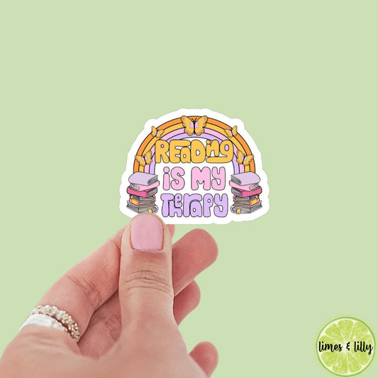 Reading is My Therapy Rainbow Book Sticker | bookish stickers | kindle | laptop | spicy romance | book stickers | decal |water bottle