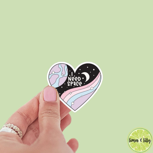I Need Space Heart Sticker | Moon Sticker | Bookish Stickers | Kindle Stickers | Water Bottle | Decal | Laptop