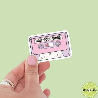 Y2K 90s Girl Only Good Vibes Cassette Tape Sticker | book stickers | kindle, laptop, bookish stickers, decal, water bottle