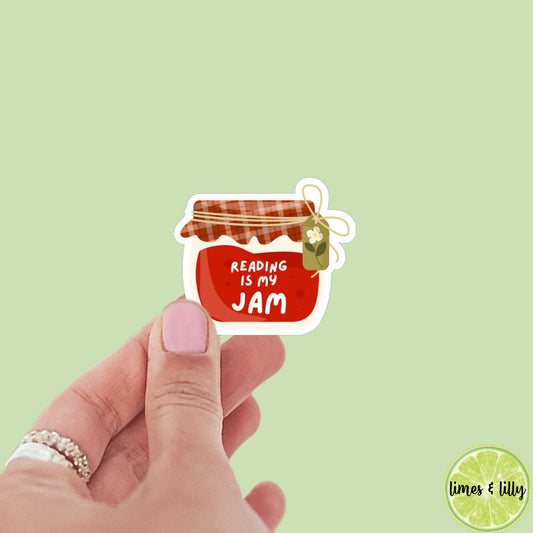 Reading is My JAM Sticker | Bookish Stickers | Kindle Stickers | Trendy Stickers | Strawberry Jam | Water Resistant