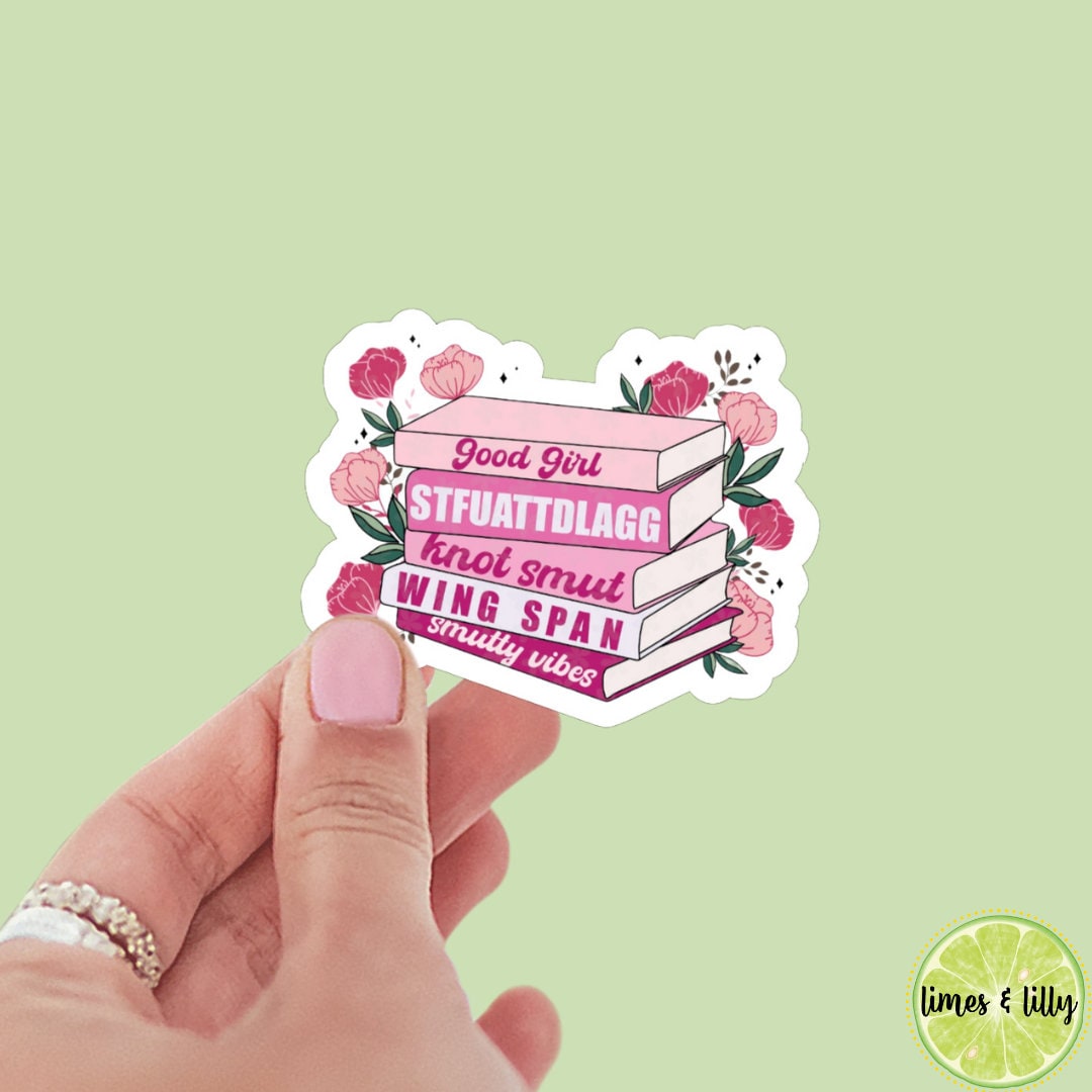 Coquette Bow Floral Book Stack Sticker | bookish stickers, book lover, book stickers, kindle, laptop, romance reader | Romance Tropes