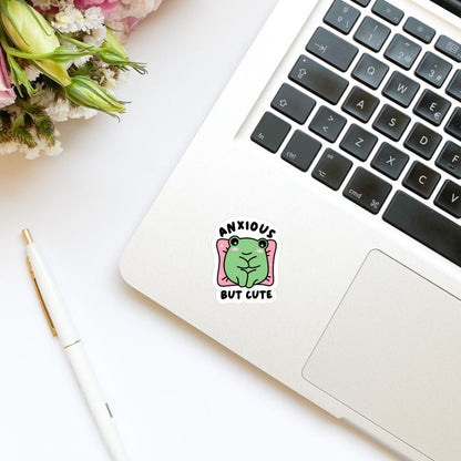 Anxious But Cute Frog Sticker | Mental Health Sticker, Therapy Sticker, Anxiety Sticker, Anxious Girl Sticker, Funny Anxiety Sticker