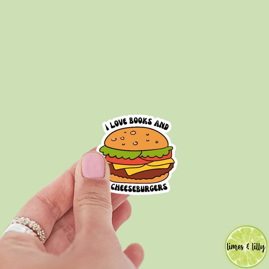 I Love Books and Cheeseburgers sticker, book stickers, kindle, laptop, foodie, bookish stickers, decal,water bottle, food