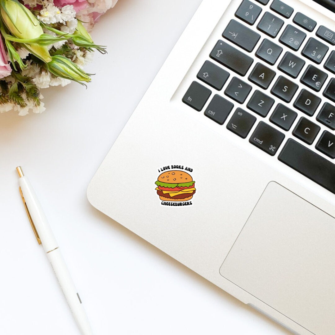 I Love Books and Cheeseburgers sticker, book stickers, kindle, laptop, foodie, bookish stickers, decal,water bottle, food