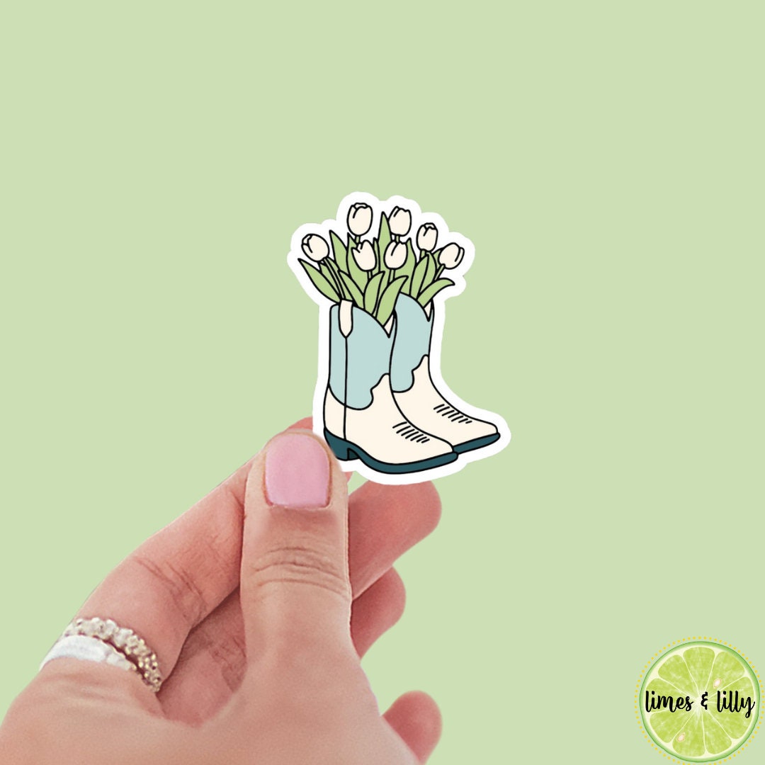 Spring Summer Cowgirl Floral Tulip Cowgirl boots sticker, book stickers, kindle, laptop, flowers, bookish sticker, decal, coquette, cowboy