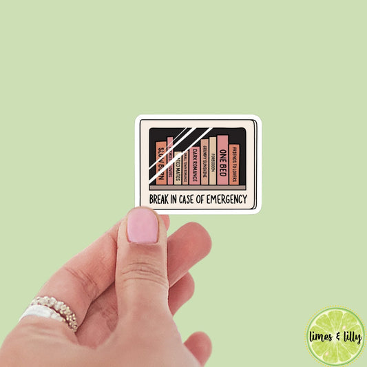 Break In Case of Emergency Romance Tropes Vinyl Sticker | Bookish Stickers | Kindle Stickers | Romance Stickers | Romance Reader | Funny
