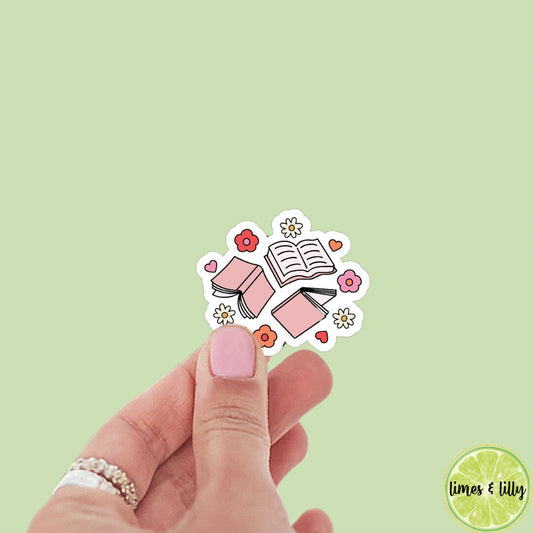 Pink Floral Books sticker, book stickers, kindle, laptop, bookstagram, spicy romance, bookish sticker, spring time, floral