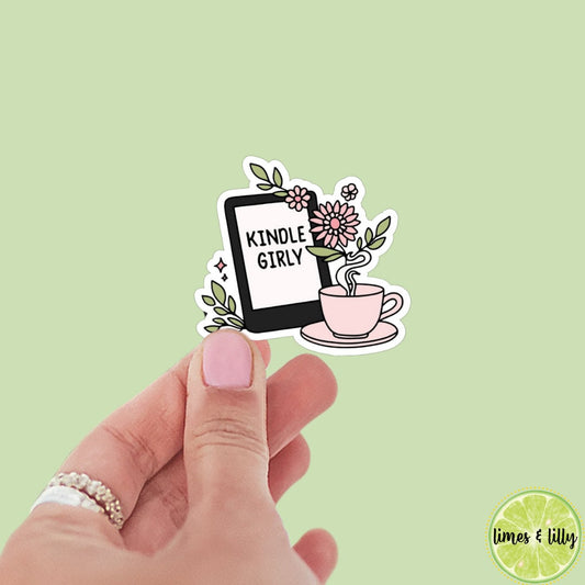Kindle Girlie Coffee Tea Floral Kindle Sticker | Kindle Sticker | Book Club | Bookish Sticker | Funny | Die Cut | Decal | Pink Stickers