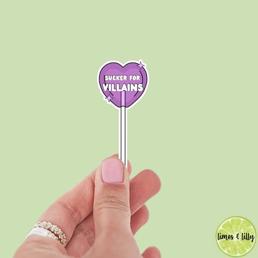 Sucker for Villains Lollipop sticker, book lover, book stickers, kindle, laptop, romance reader, smut stickers, smutty