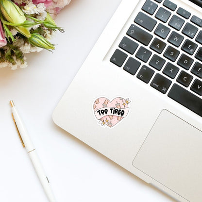 Too Tired Iced Coffee Heart Sticker | Bookish Stickers | Kindle Stickers | Sticker Quote | Book Lover | Decal |