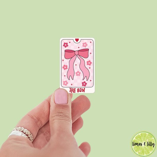 Coquette Pink The Bow Tarot Card Vinyl Sticker | Kindle Sticker | Bookish Stickers | Bookish Sticker | Mood Reader