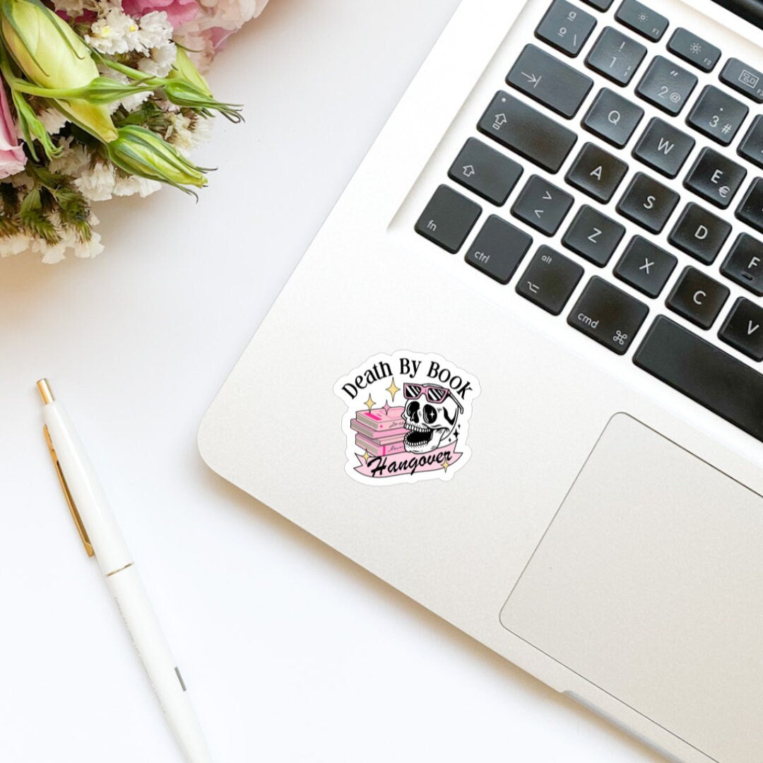 Death by Book Hangover Skull Sticker, book stickers, kindle, laptop, romance reader, booktok, kindle stickers, bookish stickers,