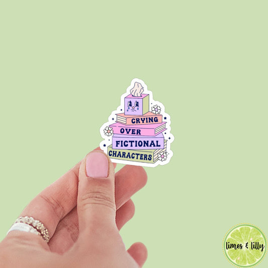 Crying Over Fictional Characters sticker, book stickers, kindle, laptop, bookish stickers, decal, water bottle, tissue box
