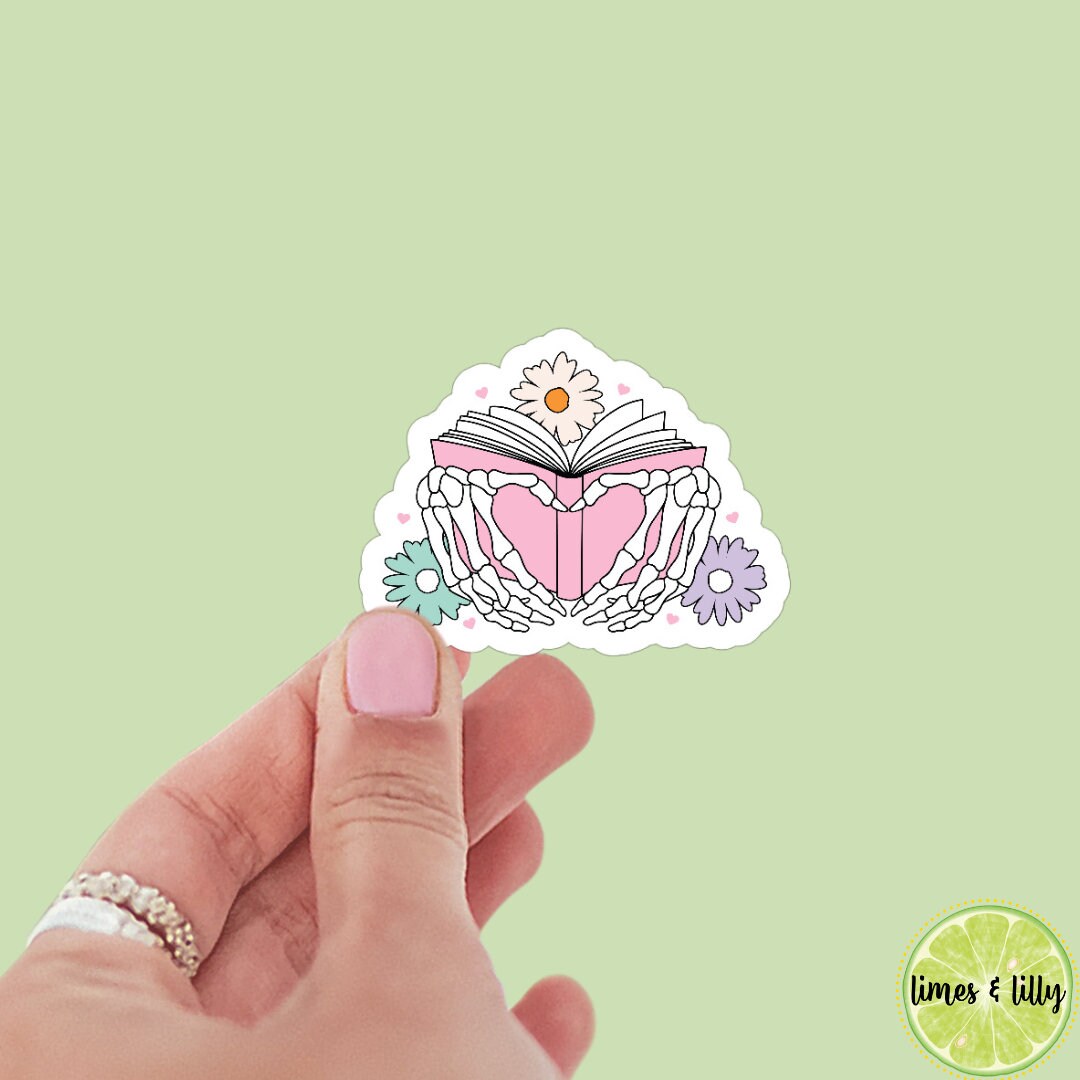 I Heart Books Skeleton Sticker | I Love Books | Floral Books | Kindle Stickers | Bookish Stickers | Trendy Stickers