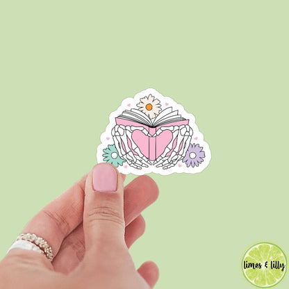I Heart Books Skeleton Sticker | I Love Books | Floral Books | Kindle Stickers | Bookish Stickers | Trendy Stickers