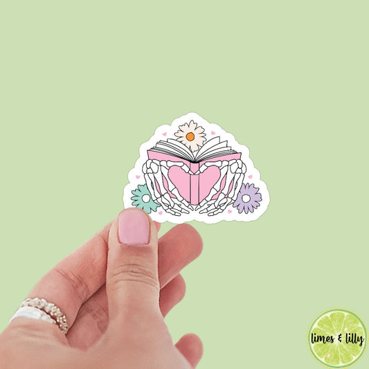 I Heart Books Skeleton Sticker | I Love Books | Floral Books | Kindle Stickers | Bookish Stickers | Trendy Stickers