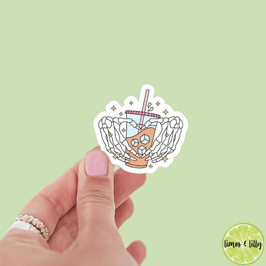 I Heart Ice Coffee Skeleton Sticker | I Love Iced Coffee | Floral | Kindle Stickers | Bookish Stickers | Water Bottle Sticker