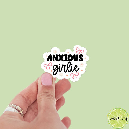Anxious Girlie Sticker , Coquette Bow, Mental Health Sticker, Therapy Sticker, Anxiety Sticker, Anxious Girl Sticker,