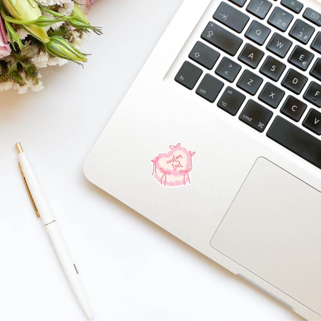 Custom Text Sticker | Coquette Pink Bow Book Lover Cake Sticker | Vintage Kindle Sticker | Bookish Stickers | Kindle Stickers