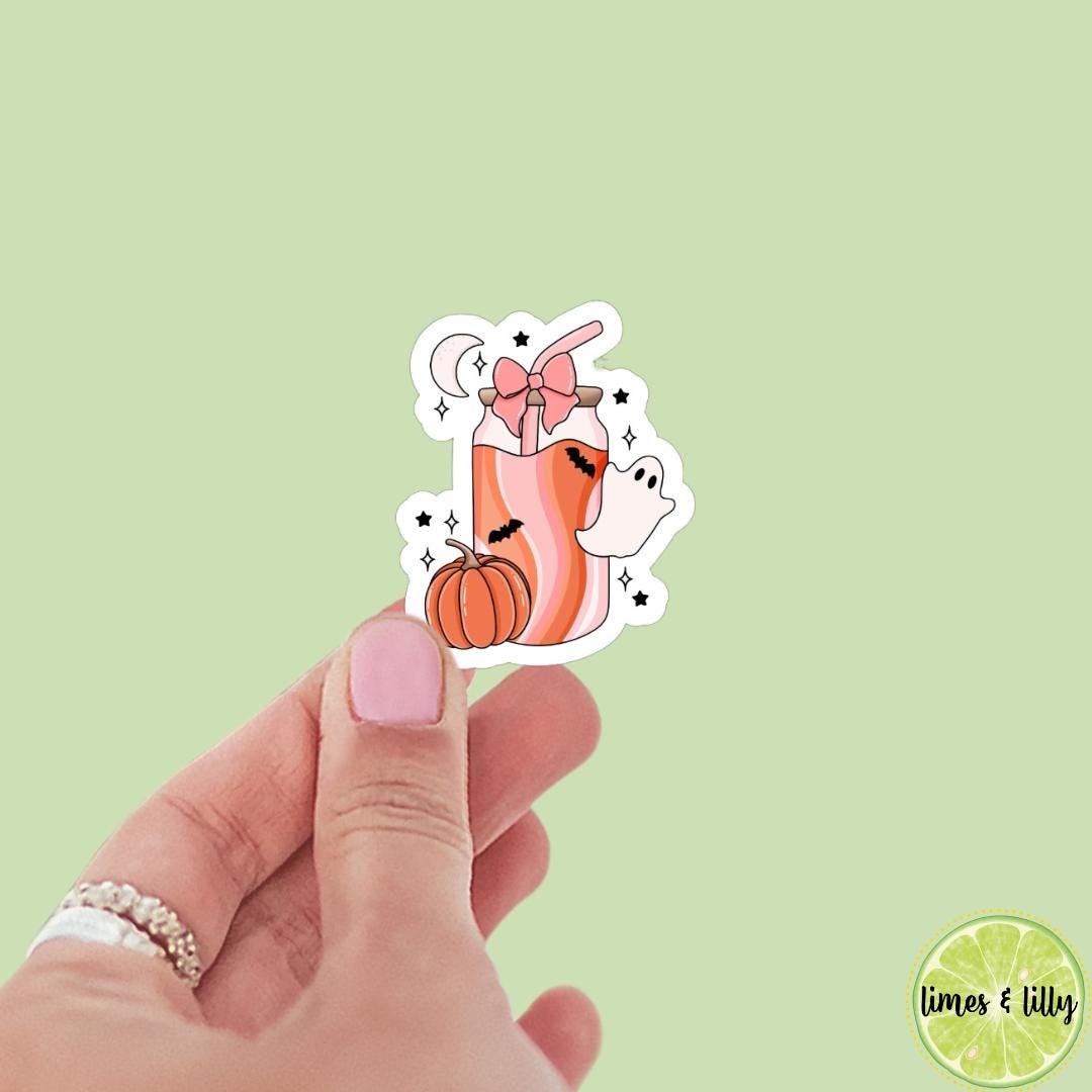Iced Coffee Pumpkin Glass Cup Fall Halloween Sticker | Water Bottle Sticker | Bookish Stickers | Kindle Stickers | Vinyl