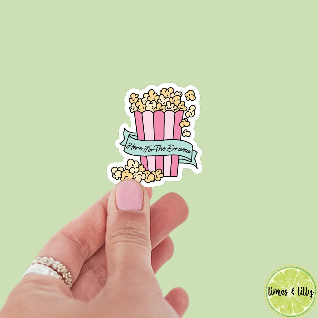 Here for the Drama Popcorn Box Sticker | Kindle Stickers | Water Bottle Sticker | Vinyl Decal | Funny Sticker | Trendy Sticker