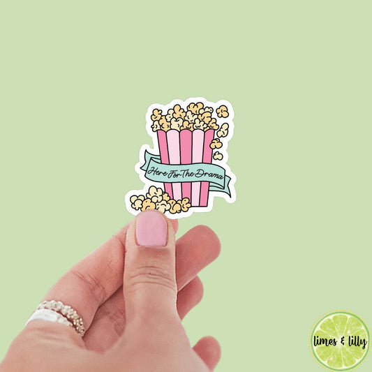 Here for the Drama Popcorn Box Sticker | Kindle Stickers | Water Bottle Sticker | Vinyl Decal | Funny Sticker | Trendy Sticker