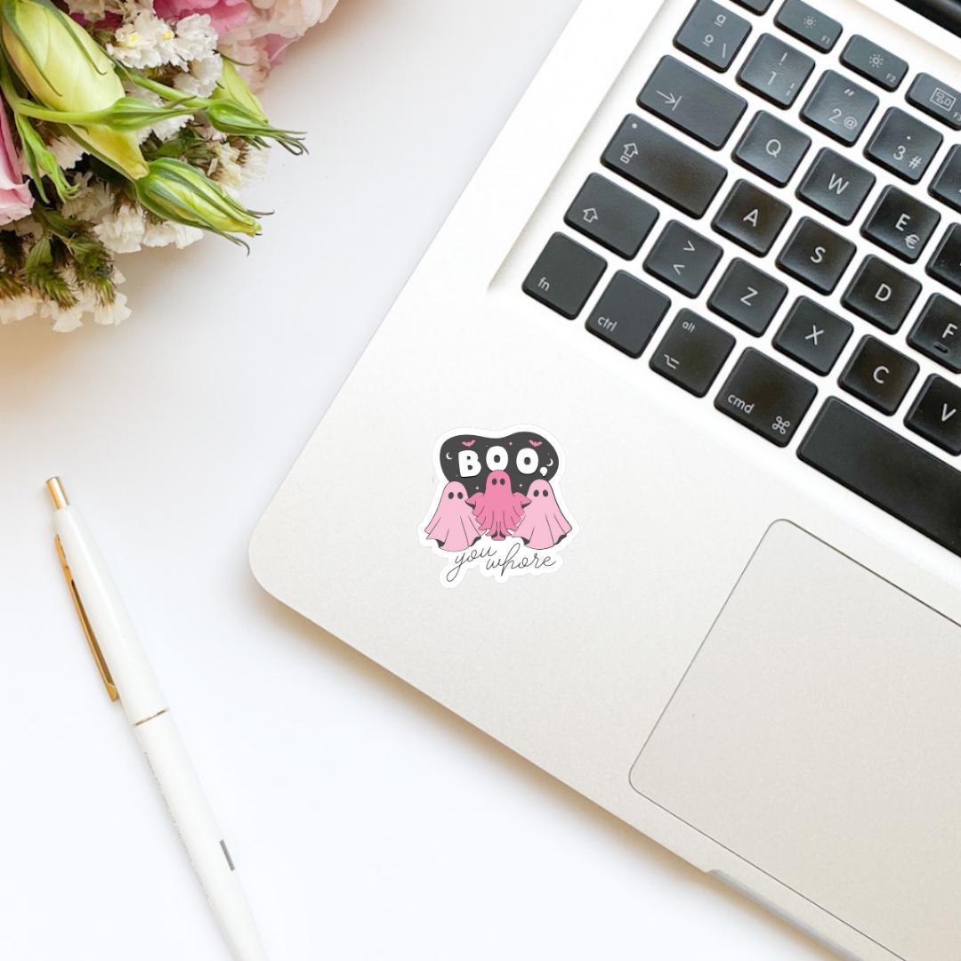 Boo You Whore Pink Ghosts Book Sticker | Water Bottle Sticker | Bookish Stickers | Kindle Stickers | Halloween | Fall