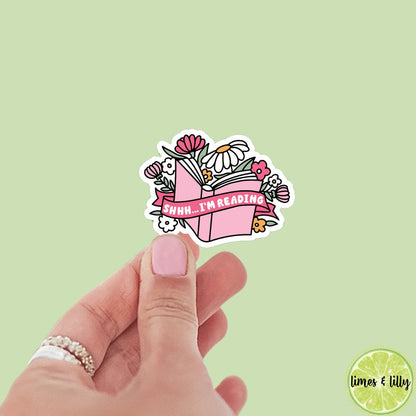 Shhh… I’m Reading Floral Book Sticker | Open Book | Flowers | Kindle Stickers | Bookish Stickers | Water Bottle Sticker
