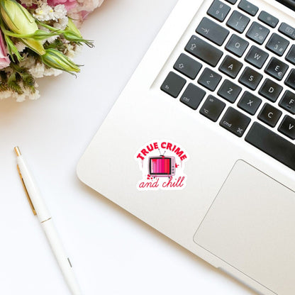 True Crime and Chill Vinyl Sticker | Kindle Stickers | Bookish Stickers | Water Bottle Stickers | Laptop Stickers