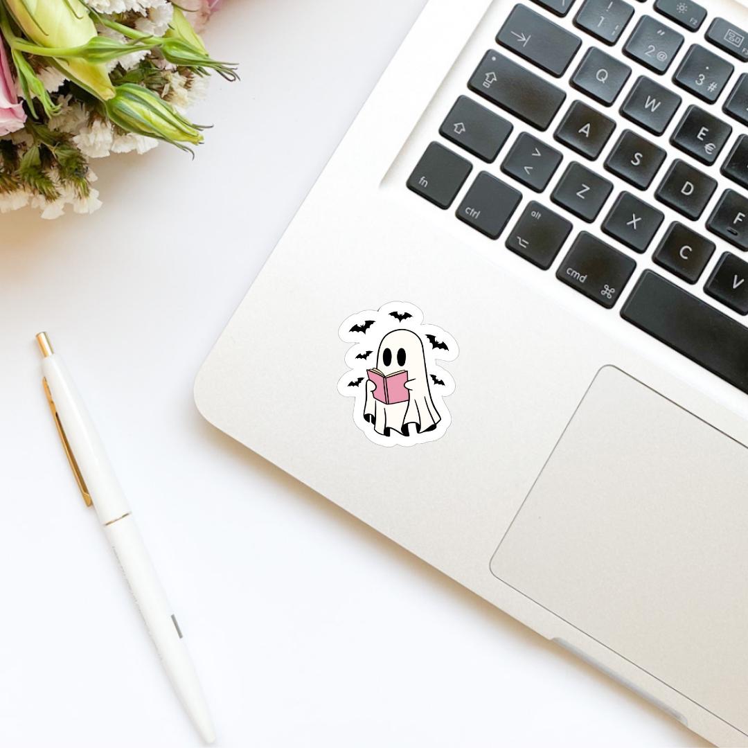 Ghost Reading Pink Book Bats Sticker | Water Bottle Sticker | Bookish Stickers | Kindle Stickers