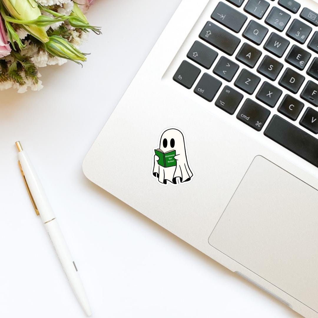 Ghost Reading Dramione Fan Fiction Green Book Sticker | Water Bottle Sticker | Bookish Stickers | Kindle Stickers