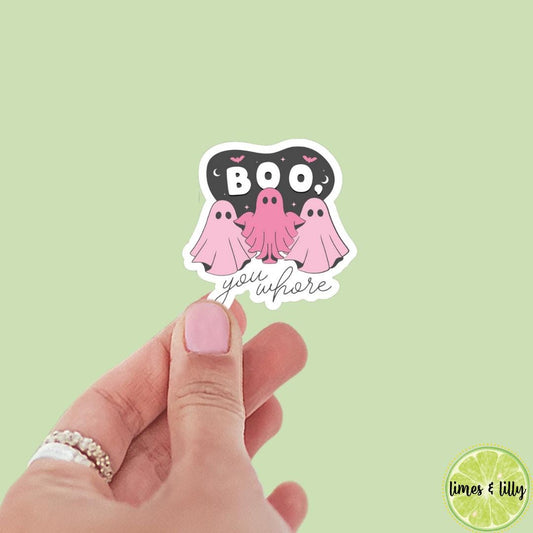 Boo You Whore Pink Ghosts Book Sticker | Water Bottle Sticker | Bookish Stickers | Kindle Stickers | Halloween | Fall