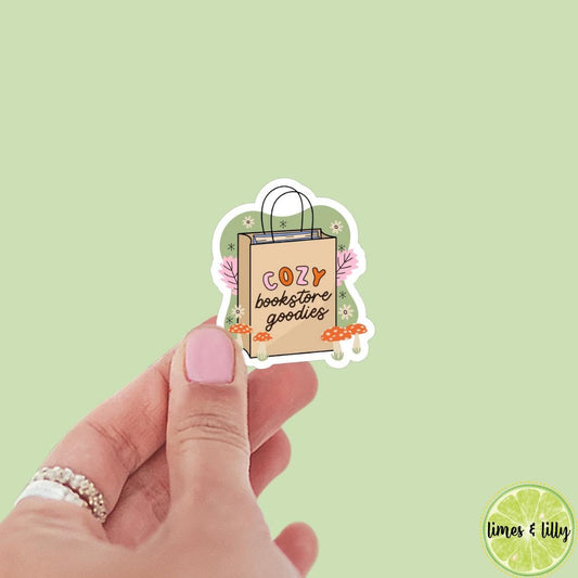 Cozy Bookstore Goodies Shopping Bag Sticker | Kindle Sticker | Bookish Stickers | Bookish Sticker | Laptop Sticker | Mushrooms