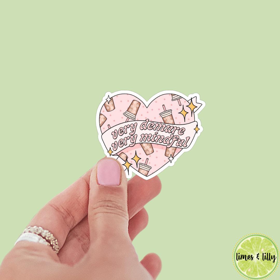 Very Demure Very Mindful Iced Coffee Heart Sticker | Mental Health Sticker | Kindle Sticker | Bookish Stickers | Mood Reader